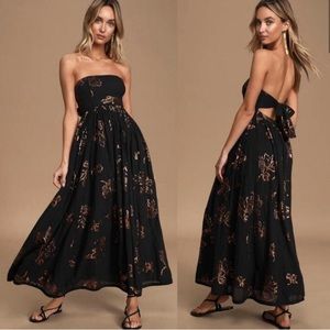 Free people Baja babe strapless black butterfly dress